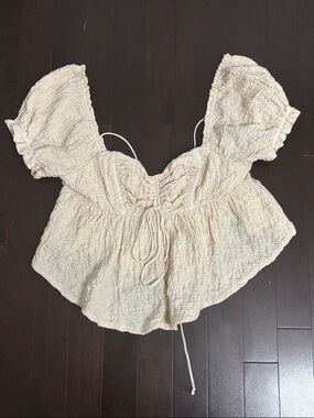 Urban Outfitters Cream Puff Sleeve Tie-Front Crop Top